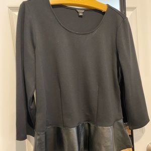 Ann Taylor Size Large black peplum shirt with leather ruffle on bottom.